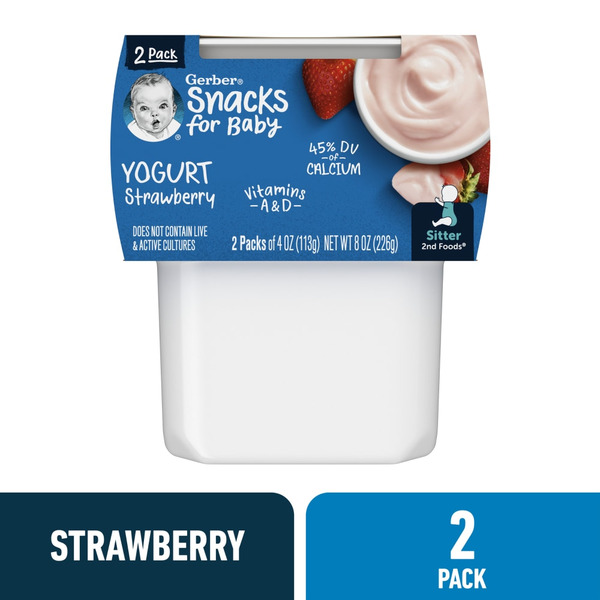 Gerber (12 pack) Gerber Yogurt Blends Stage 3 Baby Snacks Strawberry, 4 oz Tubs (Pack of 2) — product image