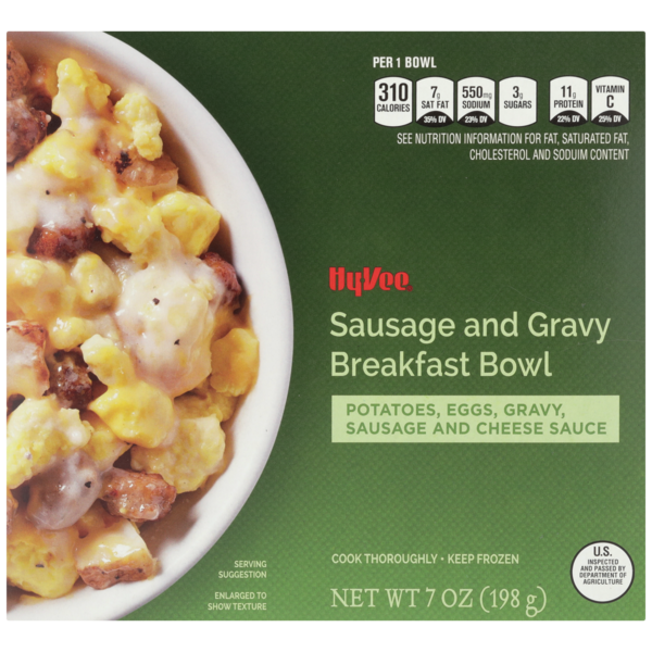 HyVee Sausage And Gravy Potatoes, Eggs, Gravy, Sausage And Cheese