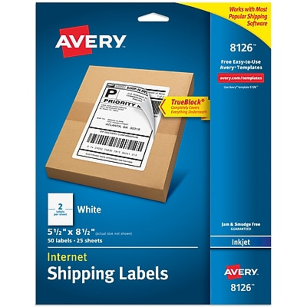 Avery Shipping Labels, Ink Jet, White