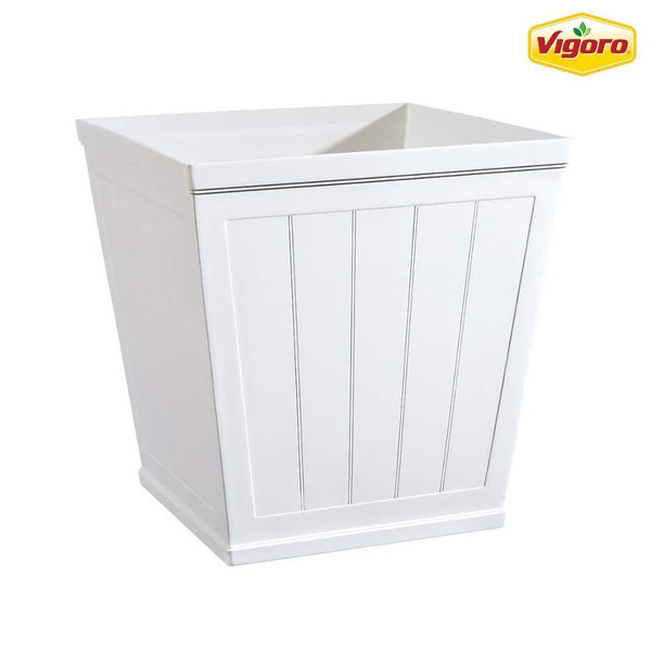 Vigoro Eden Large White Resin Lightweight Square Planter (20 In. L X 20 In. W X 20 In. H)