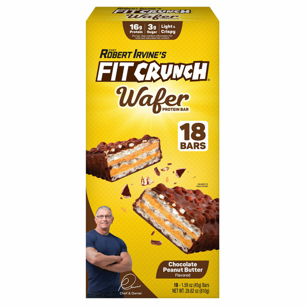 FITCRUNCH Wafer Protein Bars, Chocolate Peanut Butter, 1.59 oz, 18-count