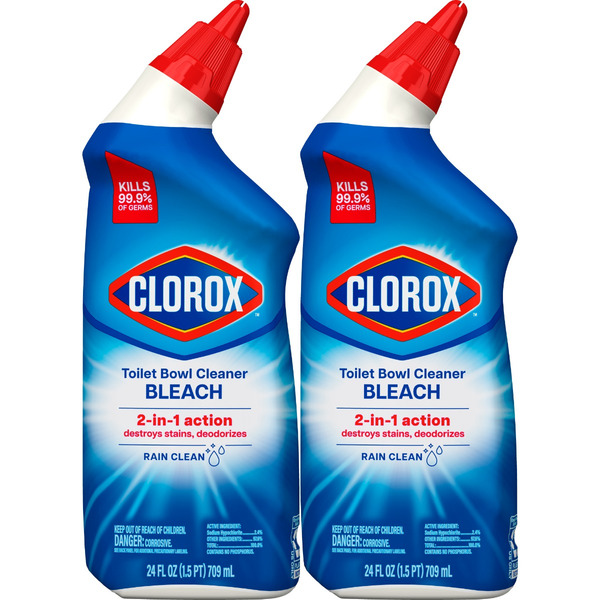 Clorox Toilet Bowl Cleaner Bleach, Rain Clean, 24 Fluid Ounces, Pack of 2