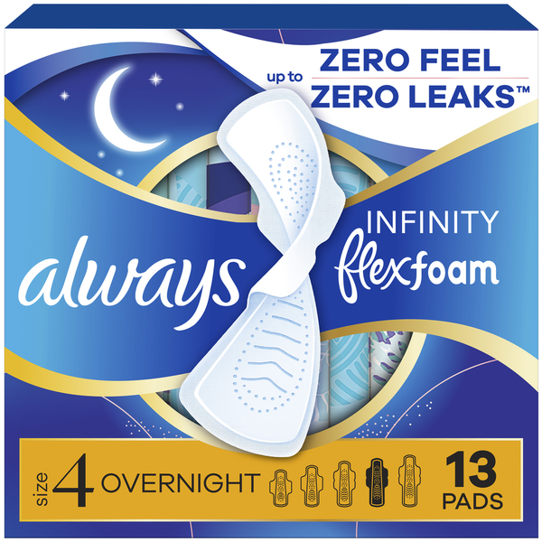 Always Infinity FlexFoam Pads for Women Size 4 Overnight