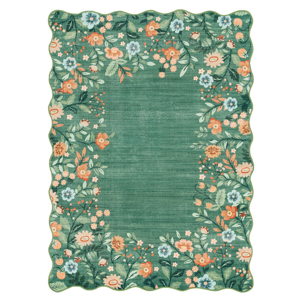 KIRKTON HOUSE Scalloped Accent Rug - Green Floral Same-Day