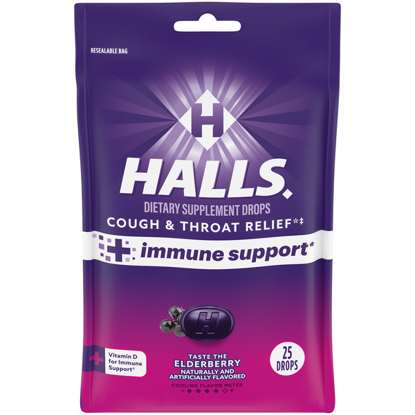 Halls Cough And Throat Relief + Immune Support, Elderberry Flavor