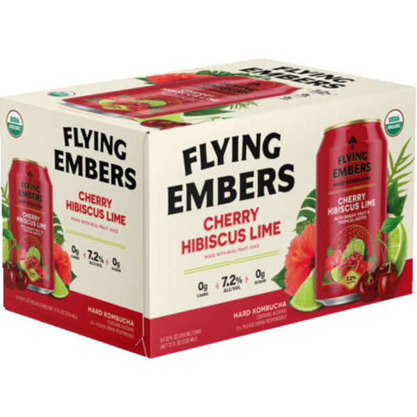 Flying Embers Cherry Hibiscus Lime Hard Kombucha 6 Pack Cans