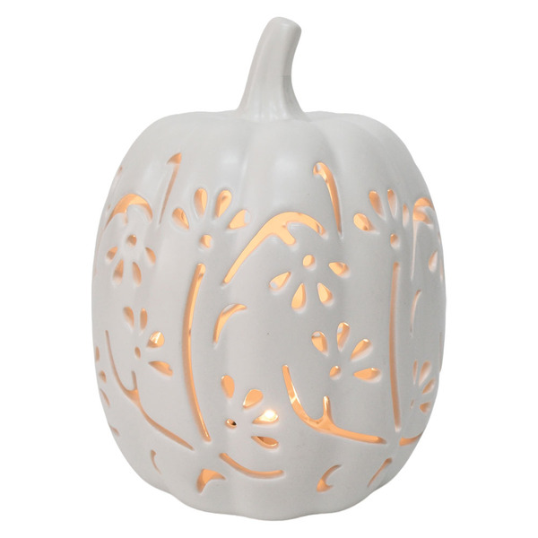 ALDI Kirkton House LED Pierced Ceramic Pumpkin, White Swirl Same