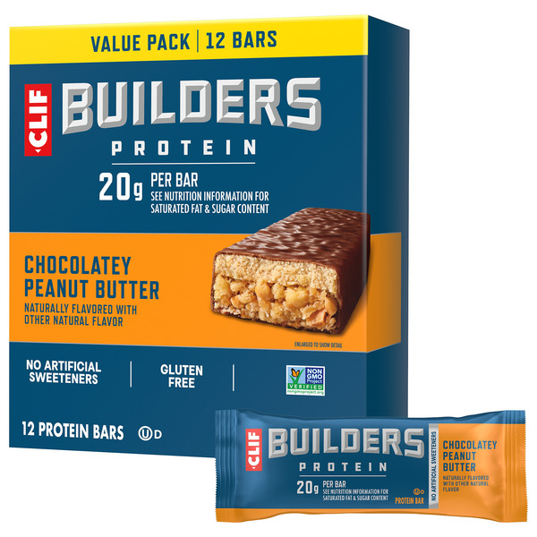 BUILDERS Chocolatey Peanut Butter Plant Based Protein Bars, Gluten Free 28.8 oz