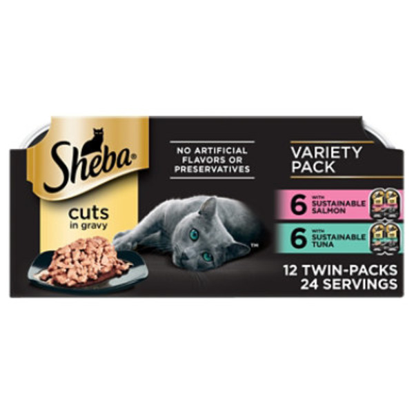 SHEBA PERFECT PORTIONS Perfect Portions Gourmet Salmon Entree & Signature Tuna Entree Cuts in Gravy Cat Food Variety Pack