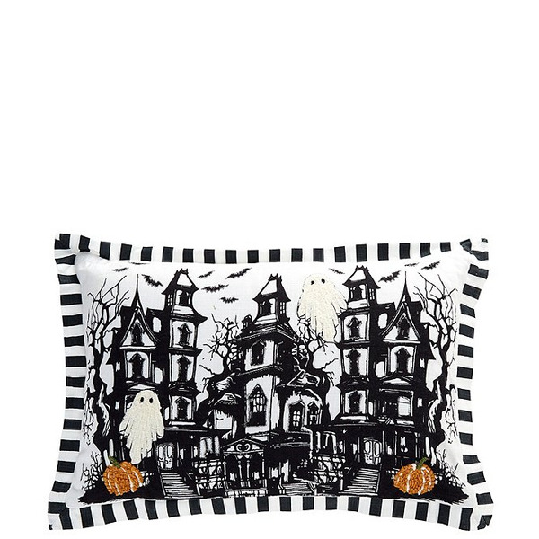 Southern Living Halloween Collection Spooky Night Haunted House Embroidered Decorative Throw Lumbar Pillow