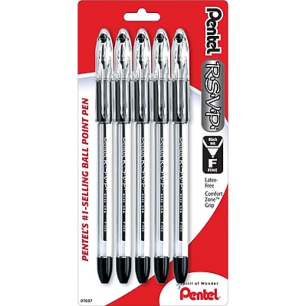 Pentel Ball Point Pens, Fine, Black Ink