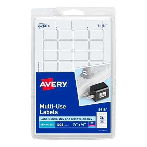 Avery 5418 0.5" x 0.75" White Laser & Inkjet Multipurpose Labels