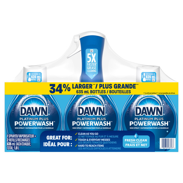 Dawn Platinum Plus Powerwash Dish Spray, Fresh Clean, 1 Sprayer & 2 Refills