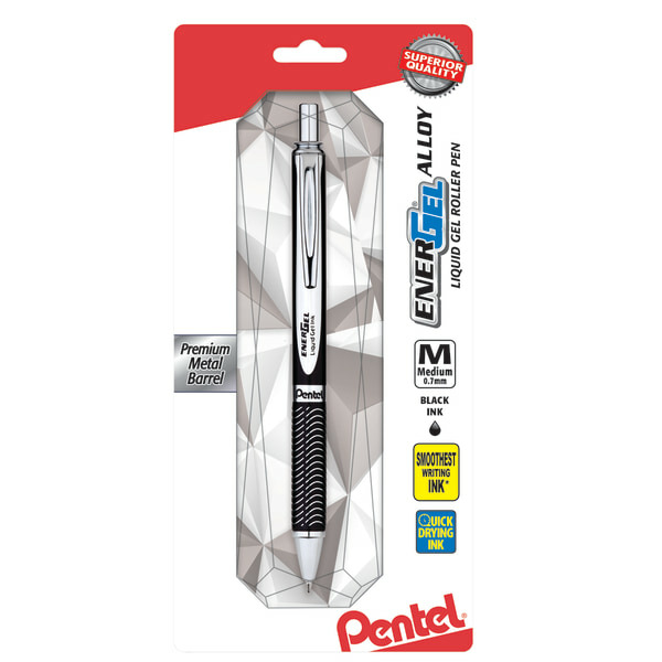 Pentel EnerGel Medium Point Alloy RT Gel Pen - Black Barrel Black Ink -  0.7 mm