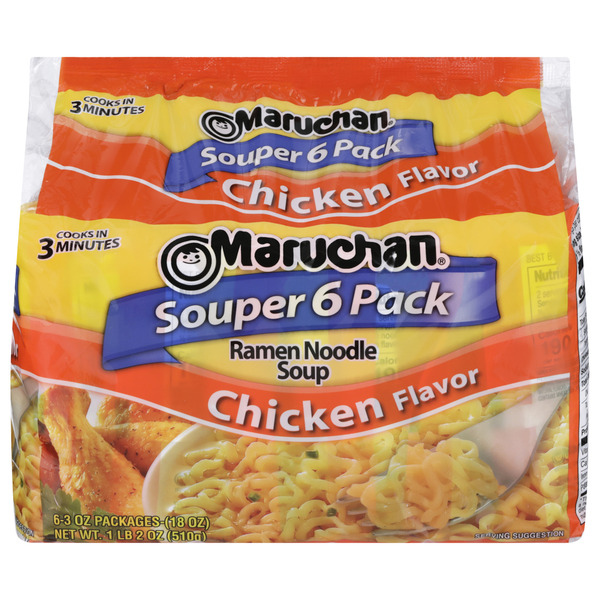 Maruchan Souper Ramen Noodle Soup, Chicken, Pack of 6 Same-Day