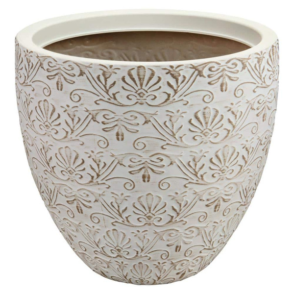 Vigoro Aurelia Large White Vintage Cream Decorative Resin Planter (15 In. L X 15 In. W X 14 In. H)