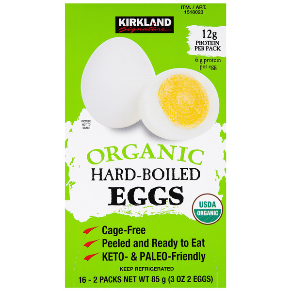 Kirkland Signature Organic Hard-Boiled Eggs, Cage Free, Peeled, 16-count, 2-pack