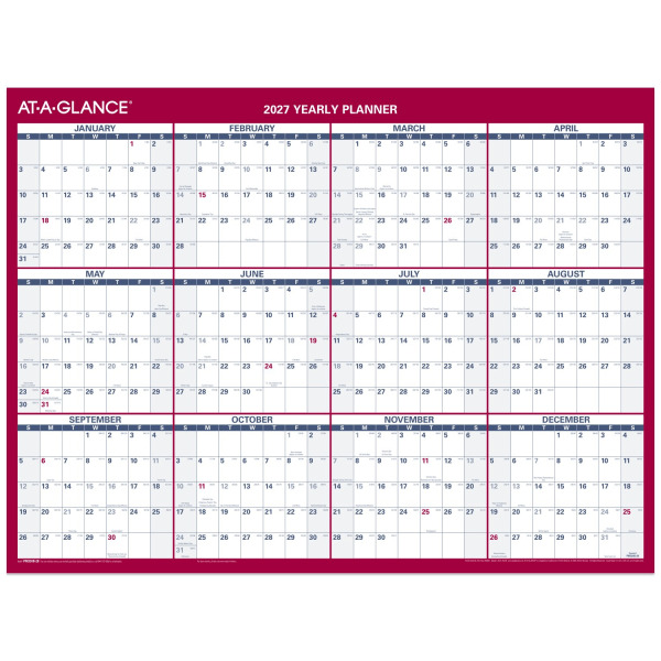 AT-A-GLANCE 2027 Vertical/Horizontal Reversible Erasable Yearly Wall Calendar, 12 x 16 in - Small