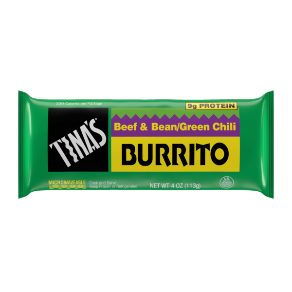 Tina's Burritos Beef & Bean Green Chili Burrito, Spicy, Protein