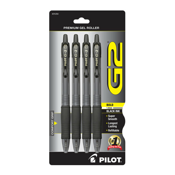 Pilot Black Ink 1.0mm Bold Point Clear Barrels G-2 Retractable Gel Pens