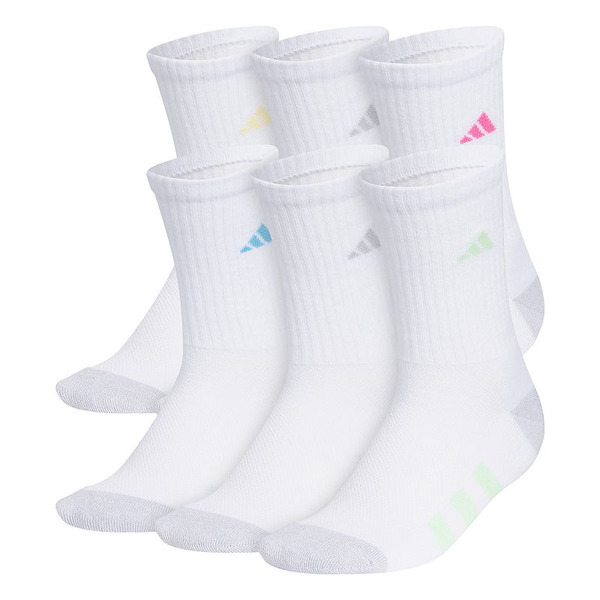 adidas Girl's  6-Pack Athletic Cushioned Crew Socks, Size: Large, White Gray Pink