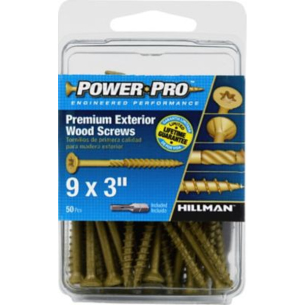 Hillman #9 x 3 in. Power Pro Premium Exterior Wood Screws, 50-Pack
