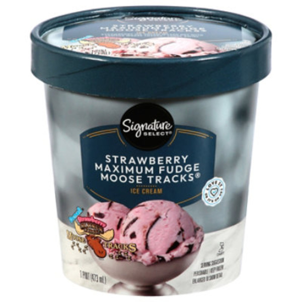 Signature SELECT Strawberry Maximum Fudge Moose Tracks Ice Cream