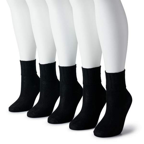 Sonoma Goods For Life Women's Sonoma Goods For Life® 5-Pack Neutral Color Cuffed Crew Socks, Size: 9-11, Black