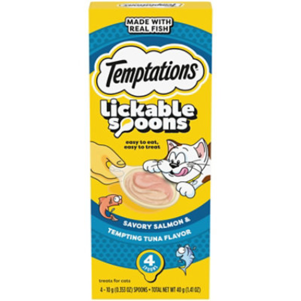 TEMPTATIONS Lickable Spoons Adult Wet Cat Treat, Savory Salmon and Tempting Tuna Flavor