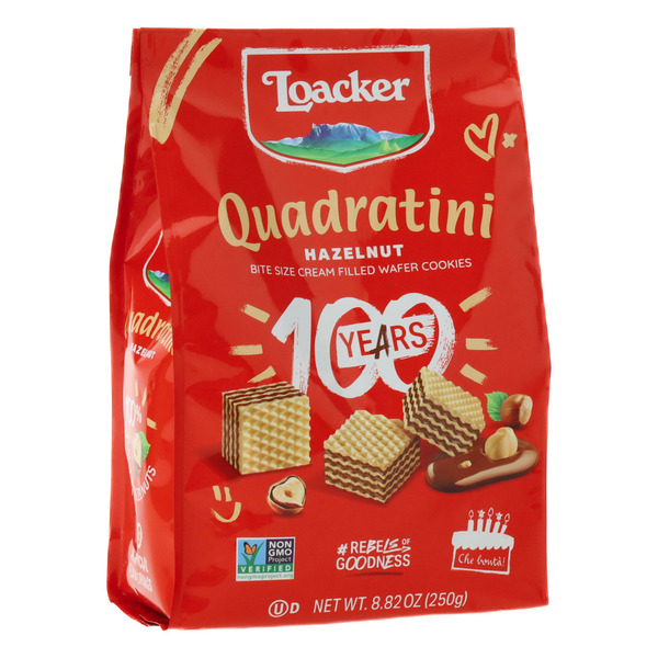 Loacker Quadratini Hazelnut, NON GMO bite size Wafer Cookie