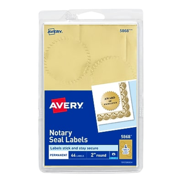 Avery 2" Diameter Metalic Gold Notarial Seals InkJet Specialty Labels