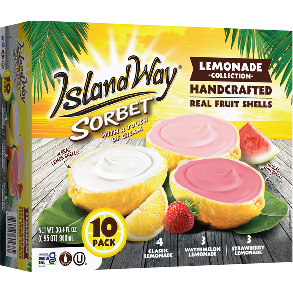 Island Way Sorbet with a touch of cream in a real fruit shell