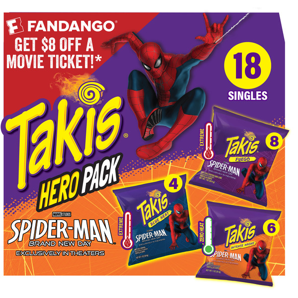 Takis 18 pc / 1 oz Hero Variety Pack, Assorted Flavored Mixed Rolled Tortilla Chips – (8) Fuego 1 oz, (6) Blue Heat 1 oz, (4) Intense Nacho 1 oz