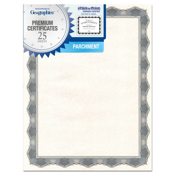 GE ographics Parchment Certificates - Crown Silver - 8 1/2" x 11"