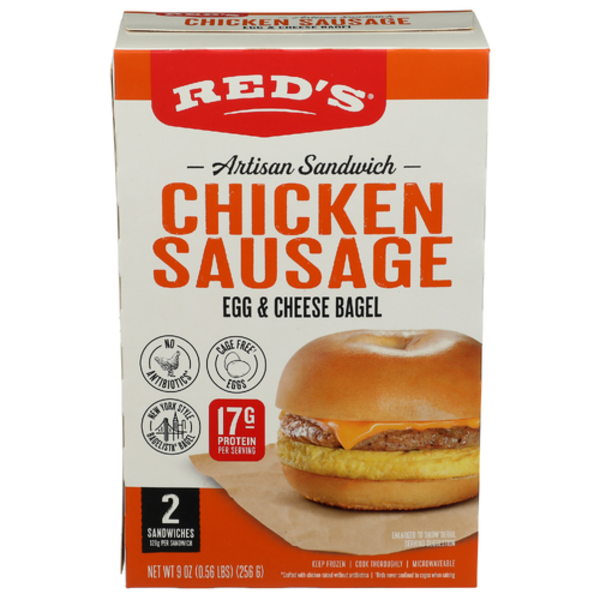 Red's All Natural Chicken Sausage, Egg & Cheese Bagel Artisan Sandwiches 2 Pack