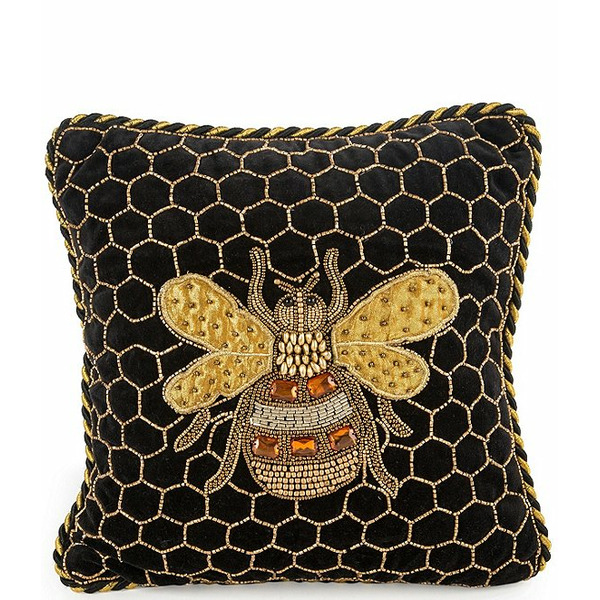 Mac Kenzie-Childs Beaded Queen Bee Square Pillow