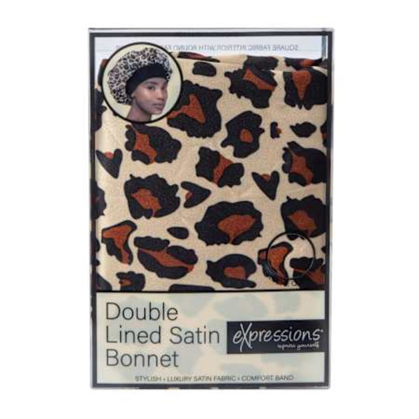 Expressions Leopard-Print Double Lined Satin Bonnet