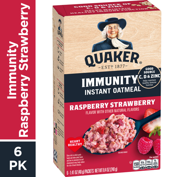 Quaker Immunity Instant Oatmeal, Raspberry Strawberry