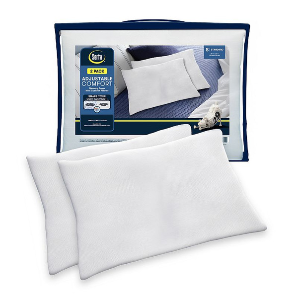 Serta ® Adjustable Comfort Gel Memory Foam Mini Cushion Filled 2-Pack Pillow Set, White
