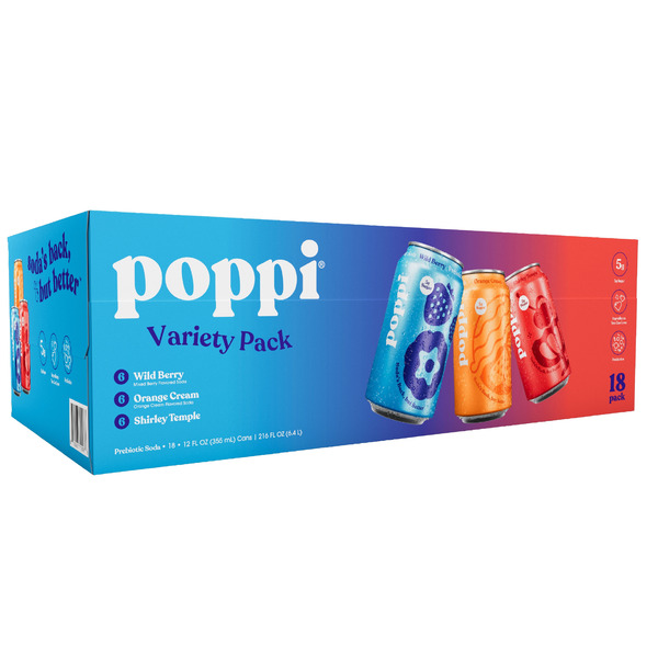 Poppi Soda, Variety Pack, 12 fl oz, 18-count Same-Day Delivery
