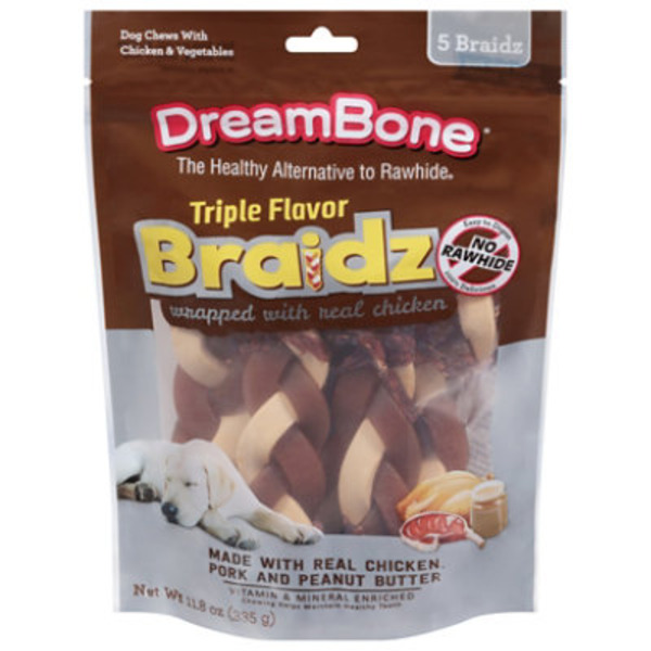 DreamBone Triple Flavor Braidz Wrapped With Real Chicken Vegetables & Chicken Dog Chews