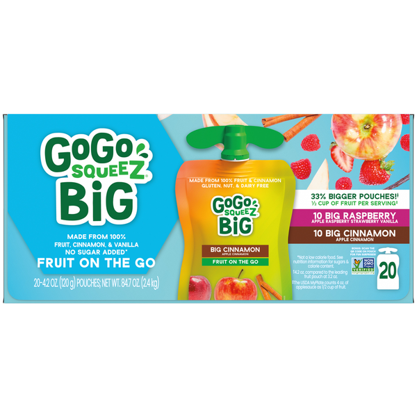 GoGo Squeez Big Variety Pack Big Raspberry and Big Cinnamon, 20