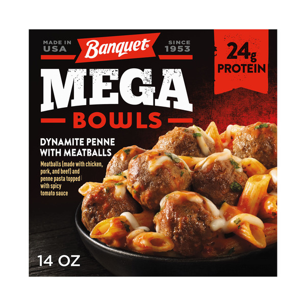 Banquet MEGA Bowls Dynamite Penne with Meatballs, Frozen Meal