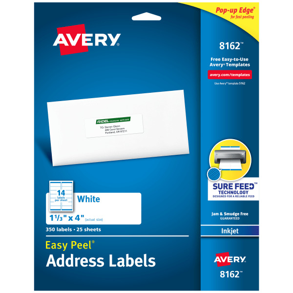 Avery 4" x 1-1/3" Easy Peel White Inkjet Address Labels