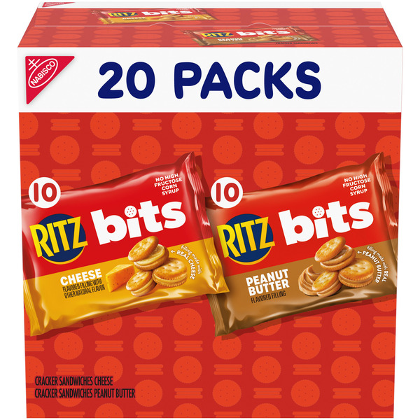 Ritz Bits Cheese And Peanut Butter Sandwich Crackers Variety Pack, Snack Packs 20 oz