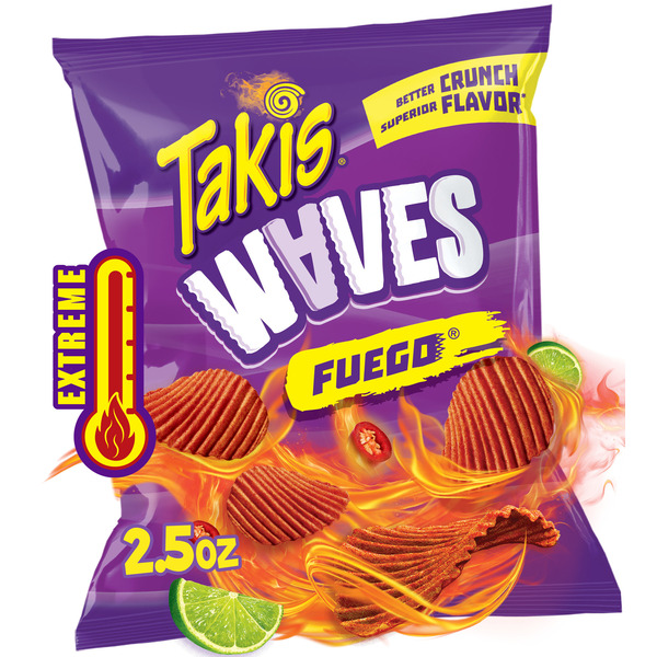 Takis Fuego Waves 2.5 oz Snack Size Bag, Hot Chili Pepper & Lime Flavored Extreme Spicy Wavy Potato Chips