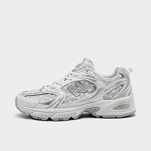 New Balance Women's 530 "Polka Dots" Casual Shoes, Size 8 - White/Silver Metallic