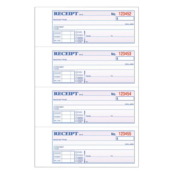 Adams DC1182 2.75" x 7.13" 200-Forms 2-Part Carbonless Receipts Book