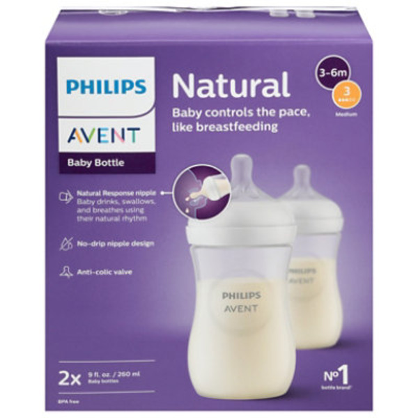 Philips Avent Avent Natural Baby Bottle With Natural Response Nipple, Clear, 9oz,  SCY903/03