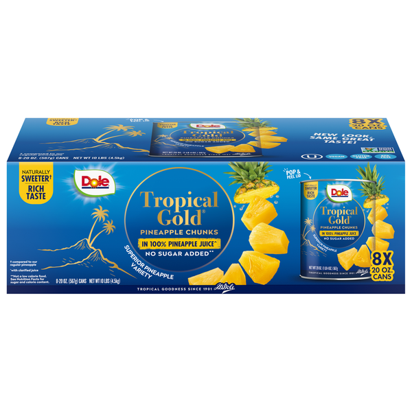Dole Tropical Gold Pineapple Chunks, 20 oz, 8 ct Same-Day Delivery